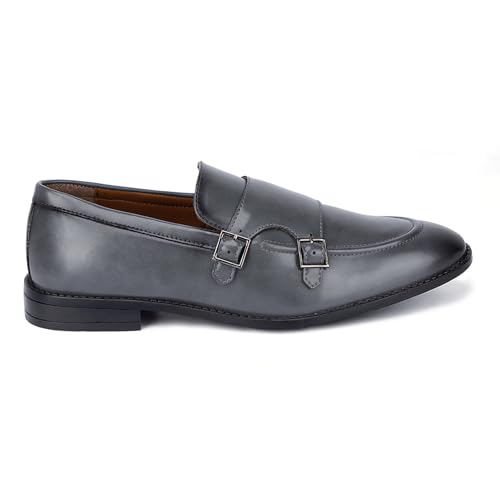 Image of LOUIS STITCH Oxford Formal Shoes for Men | Slip-on Monk Style | Office Shoes for Men | Ideal for Business, Casual, Parties | Solid Ash Grey UK Size 09 (LSRG FM)