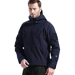 Ropa Para Caza Y Pesca FREE SOLDIER Chaquetas Invierno para Hombre Cazadoras Militar Softshell Ropa de Trabajo Impermeable con Forro Polar para Exteriores Chaquetas de Caza Multibolsillos con Capucha (Azul Marino,XXL)