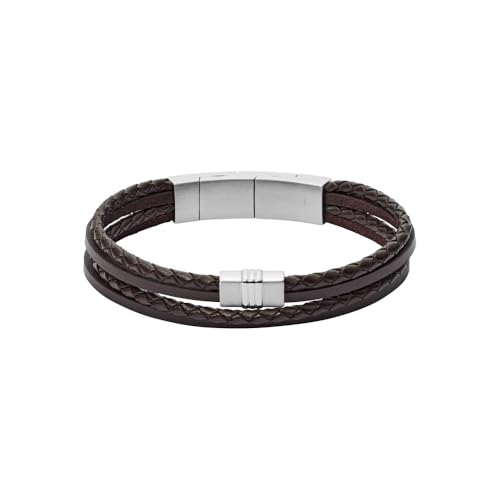 Fossil Pulsera para Hombre Textura Casual, Longitud Interior 175mm~190mm Pulsera Cuero Negro, JF02934040, Marrón