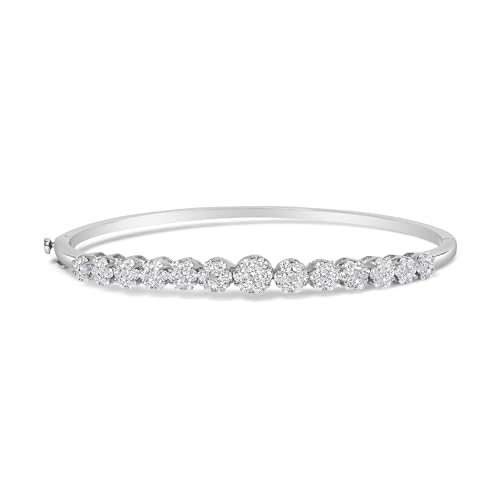 Haus of Brilliance 14K White Gold 2 5/8 Cttw Round Diamond 7 Stone Floral Cluster Link Bangle Bracelet (H-I Color, SI1-SI2 Clarity) - Fits Wrists up to 7.25" Inches