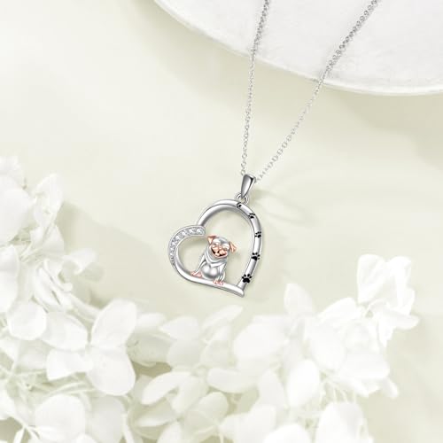 YONFQE Mops Halskette 925 Sterling Silber Herz Anhänger Niedlicher Hund Pfote Print Schmuck Geschenk für Frauen Hundeliebhaber
