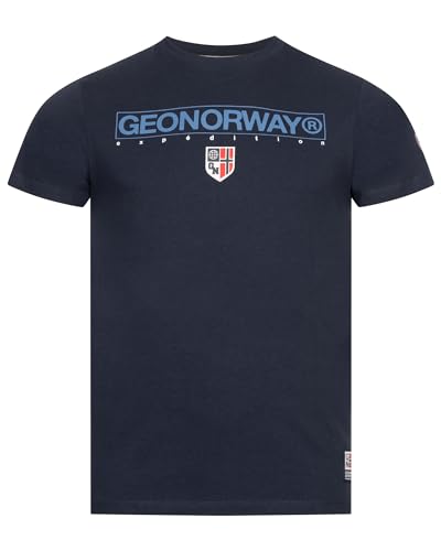 Geographical Norway T-Shirt Herren Shirt Hemd Sommer Baumwolle Print, Farbe:JOTRUN-Navy, Größe:L