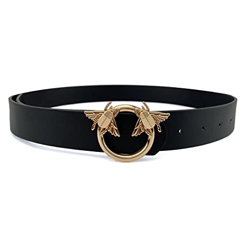 Women's Casual Waist Belt Butterfly Bee Insect Buckle Belts Width 1.3inch Fashion Waist Belts for Jeans Dress (Insect Buckle, Black)