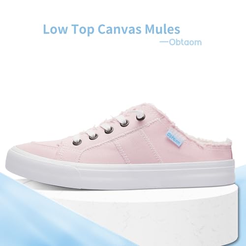 Image of Obtaom Women Canvas Mules Memory Foam Clipper Fashion Sneakers Comfortable Slip-On Mule Backless Holiday Shoes