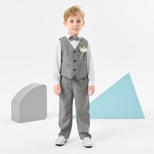 Image of Volunboy Baby Boys Formal Wedding Ring Bearer Outfits Toddler Gentleman Bowtie Vest Guest Suits Dress Shirt Pants Set
