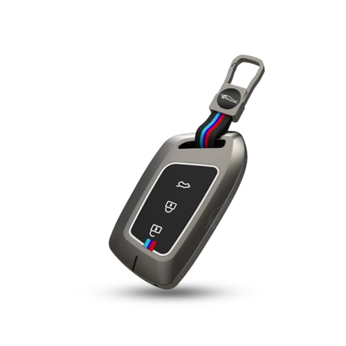 Image of Metal Silicone Key Cover with Key Chain Compatible with MG | Hector | Hector Plus | Gloster | ZS EV | ZS | Comet EV | Windsor 3 Button Smart Key Cover Pack of 1 Set (Glow in thye Night)