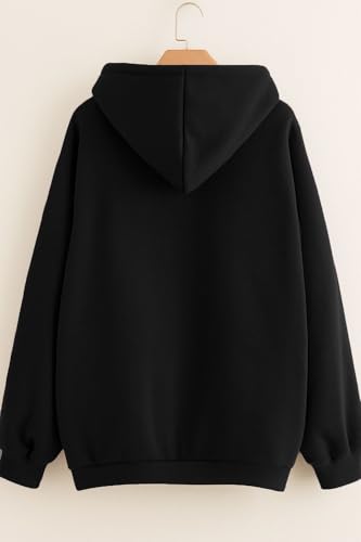 Image of Cotton Fleece Oversized Loose Fit Hooded Sweatshirt Full Sleeves Solid Hoodie Winter Wear for Women & Girls