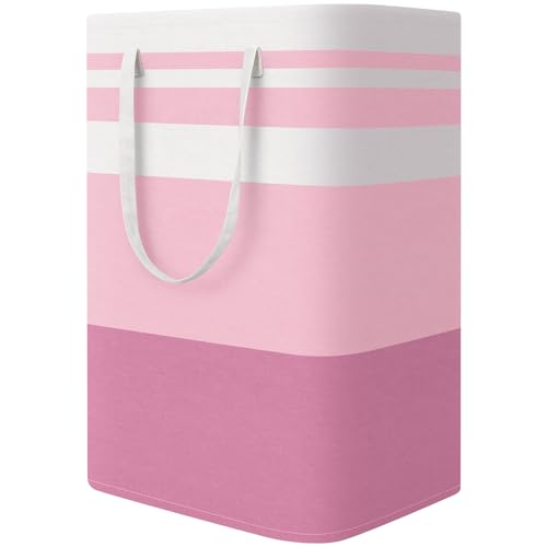 StorageRight Large Collapsible Laundry Basket Hamper with Easy Carry HandlesFreestanding Clothes Hampers for Laundry Bedroom Dorm Towels Toys 75L Pink