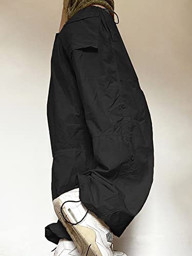 Xineicy Parachute Pants for Women with Pocket Low Rise Adjustable Drawstring Baggy Hiking Pants Loose Trousers with Pockets2