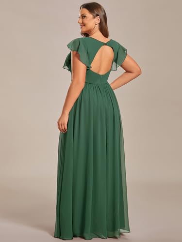 Ever-Pretty Plus Women's Summer Chiffon Ruffles Sleeve Pleated Back Cutout Plus Size Bridesmaid Dresses Formal Gowns2