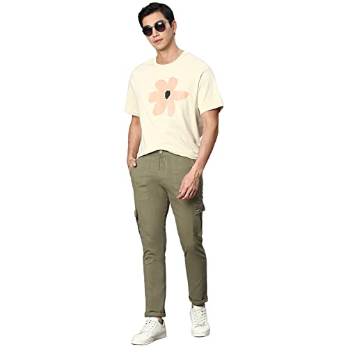 Image of Hubberholme Men's Regular Fit Cotton Trousers with Patch Pockets, Ankle Length Button Closure Cargo Chinos