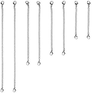 Healifty Set of 4 Necklace Extender Stainless Steel Silver Necklace Bracelet Anklet Extension Chains with Lobster Clasps and Clasps for Jewellery Making 10 cm 15 cm 7 cm 5 cm