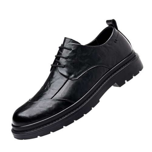 Young Men's Leather Shoes Business Casual Men's lace-up Shoes Oxfords(Black,9.5)4
