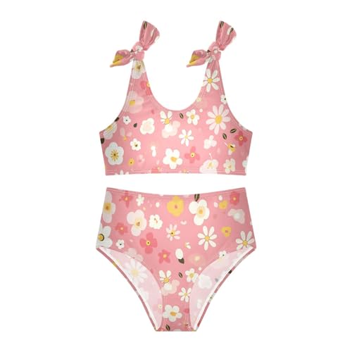 KLL A Pattern of Flowers in Pink Girls' 2 Piece Bikini Sets Scoop Neck Beach Swimwear Swimwear3