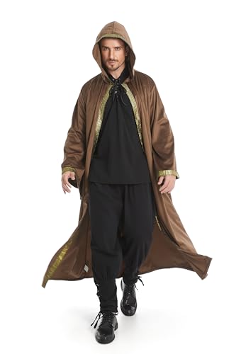 TOONRAIN Velvet Wizard Hooded Robe for Adult, Medieval Cape Renaissance Cloak for Men Women Halloween Costume