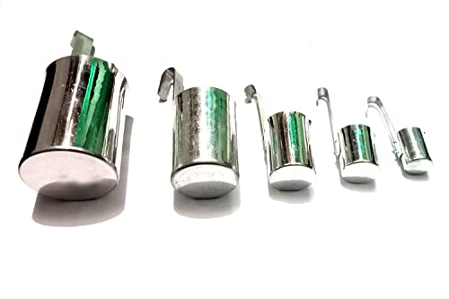 Silver Set of Milk/Liquid Measuring Traditional Aluminum Cups/Scales with Vertical Handles. Set of 5 (50ML, 100 ML, 200 ML, 500 ML & 1Ltr).