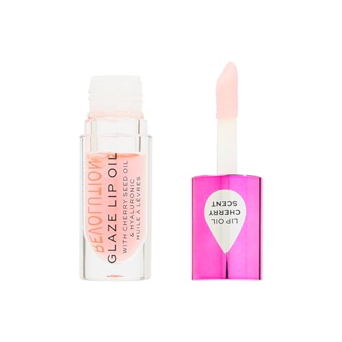 Image of Revolution Beauty, Glaze Lip Oil, Hydrating & Nourishing Formula, Infused with Vitamin E & Hyaluronic Acid, Glam Pink, 4.6 ML