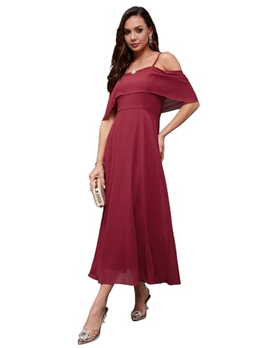 Image of Miss Chase Women's Pink Off Shoulder Midi Skater Dress