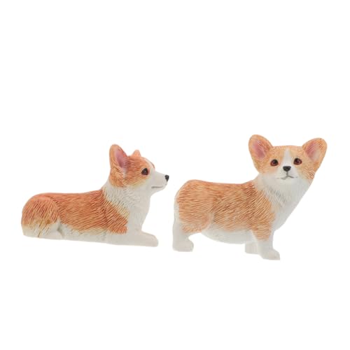 ULDIGI 2個ミニ コーギー フィギュア 樹脂製 小型犬置物 車内飾り かわいい子犬 模型 卓上装飾 小さな犬彫刻 インテリア用