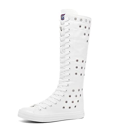 Momuk Girls Women Stylish Canvas Knee High Boots Causal Sneakers School Shoes Size 9 B(M) US White2