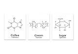 Coffee Cream and Sugar Wall Art Caffeine, Lactose and Glucose Molecule 8"x10" Set of 3 Unframed Prin