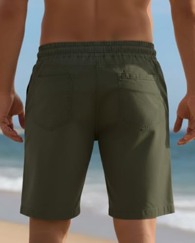 Image of Men's Cotton Casual Shorts |Knee Length Regular Fit Half Pant for Men| Elastic Waist with Drawstring | Regular Fit Shorts | Bermuda Shorts for Men | Lightweight Perfect for Workout, Beach & Summer