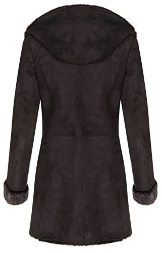 Ladies Hooded Shearling Sheepskin Merino Suede Leather Coat3
