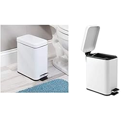 Cubo Basura Rectangular IDesign 44252EU Cubo de basura pequeño con pedal de plástico y metal, cubo de basura con tapa y pedal para cocina y baño, blanco, 14,10 x 30,10 x 27,50 cm