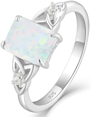 Vesitim Emerald Cut Engagement Ring Sterling Silver Celtic Knot R...