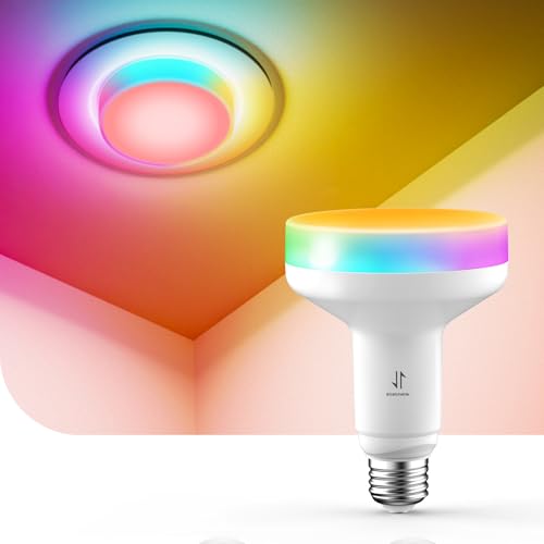 Image of Linkind Matter BR30 Smart Light Bulbs with Stretchable Design & 4-Zone Aurascape Color, 850LM Recessed Smart Flood Light Bulb, Works with Alexa /Apple Home /Google Home, Music Sync Light Show, 1 Pack