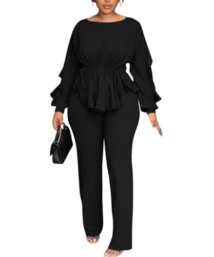 knowfashionstyle Women'S 2 Piece Outfits Suit Set Long Sleeve Peplum