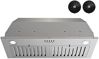 FIREGAS Range Hood Insert 30 inch, Built-in/Insert Range Hood with 600 CFM, Ducted/Ductless Convertible Range Hood, Stainless Steel Vent Hood with Push Button, Baffle Filters and Charcoal Filters