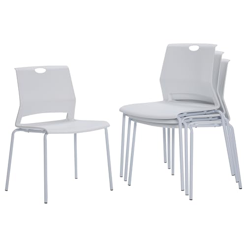 Image of Sidanli Stackable Chairs Set of 4, Waiting Area & Breakroom Chairs in White with Back