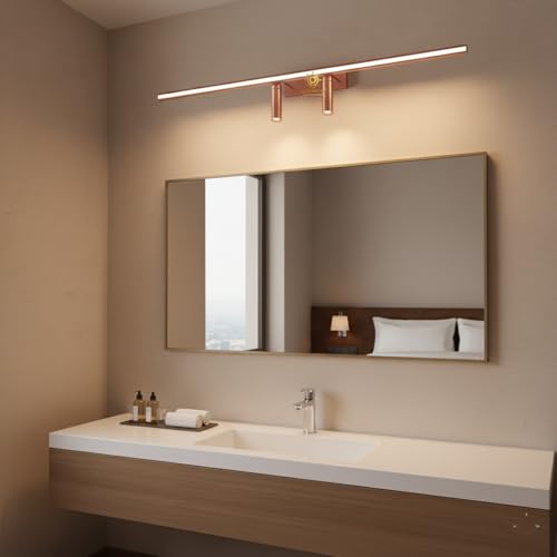Image of Glowave Modern Metal Rose Gold 2 Spot Light with Adjustabe Head Mirror Vanity Bathroom Picture Light - Tricolour (Warm White, White, Natural White) (268 /RGD)