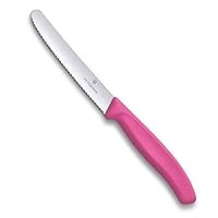 Victorinox Wavy Edge Steak & Tomato Knife, Round Tip, Pink, 6.7836.L115