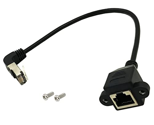 Qaoquda CAT6 Network Extension Cable,90 Degree RJ45 A Male to A Female Screw Panel Mount Extension Cable,Support Ethernet Cat 5e/Cat 6-10 inch (Upward)