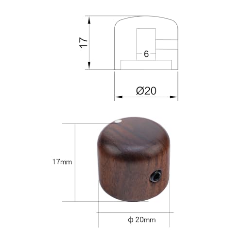 OVSAL 3Pcs Rose Wood Guitar Volume Tone Knobs with 6mm（15/64"） Brass Hole Bass Guitar Control Knobs for Strat Telecaster Jazz Les Paul Replacement Parts - Thumbnail 6
