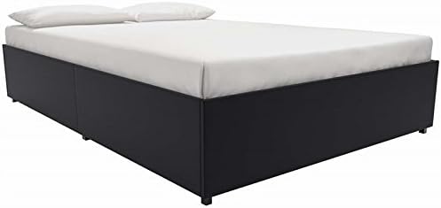 DHP Maven Upholstered Platform Bed for Raised Mattres Support with Underbed Storage Drawers, No Box Spring Needed, Queen, Black Faux Leather