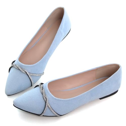 Image of TN TANGNEST Womens Casual Flats Chain Ballet Flats | Fashion Pointed Toe Rhinestone Flats, Comfort Slip On Dress Shoes for Business Work Office Wedding Party