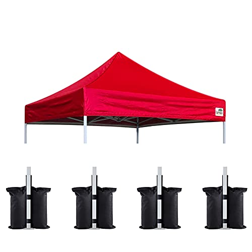 Image of Eurmax USA 8x8 Pop Up Canopy Replacement Top,Universal Instant Canopy Cover ONLY,Heavy Duty UPF 50+ UV Protection,Water & Wind Resistant Tarp,30+ Colors Available,Bonus 4 Sand Bags (Red)