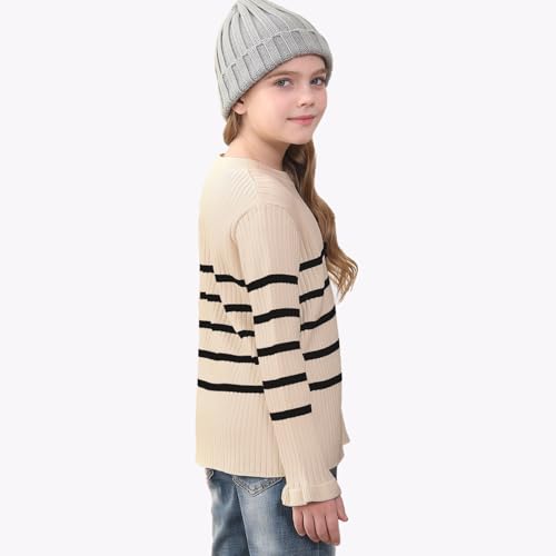 OEBLD Girl's Striped Knit Oversized Fall Sweaters Fashion Long Sleeve Crewneck Pullover Sweater Trendy Tops4