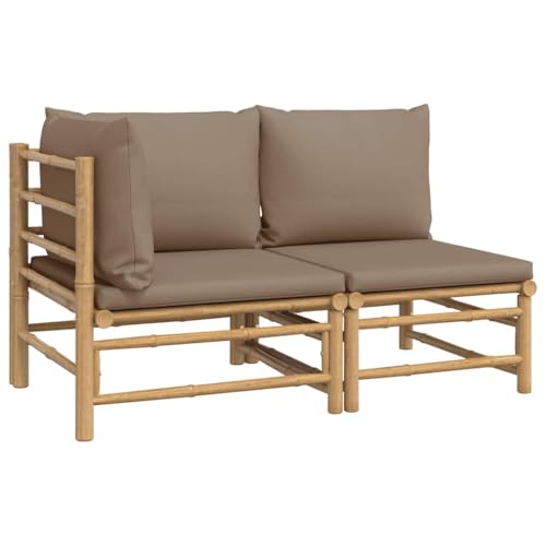 vidaXL Set de Muebles de jardín 2 Piezas bambú y Cojines Gris Taupe, Conjunto Muebles jardín, Muebles de jardín, Muebles de terraza