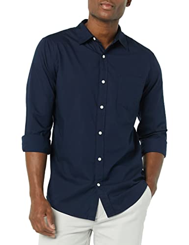Amazon Essentials Herren Langärmeliges Hemd Aus Stretch-Popeline Mit Schlanker Passform, Marineblau, XL