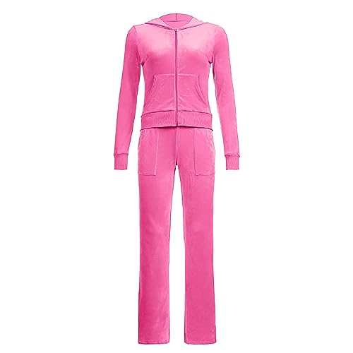 Velour Tracksuit Womens Two Piece Lounge Set Long Sleeve Zip up Hooded Jacket Wide Leg Pants Y2k Sweatsuit Set3