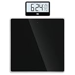 ADE Digitale Personenwaage mit Funk-Display bis 180 kg | ohne Bücke auf Augenhöhe ablesen | ideale Körperwaage für Senioren | mit Baduhr, Hygrometer, Innenthermometer | schwarz