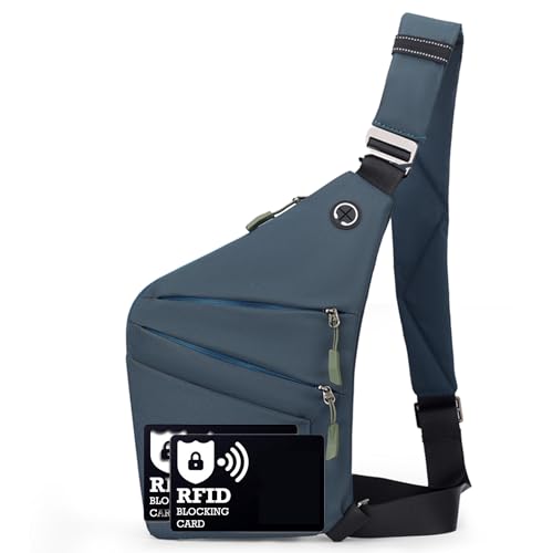 Image of Anti Theft Crossbody Bags for Women Men, Multi-Pocket Shoulder Bag, Slim Sling Bags with 2 RFID Blocking Card