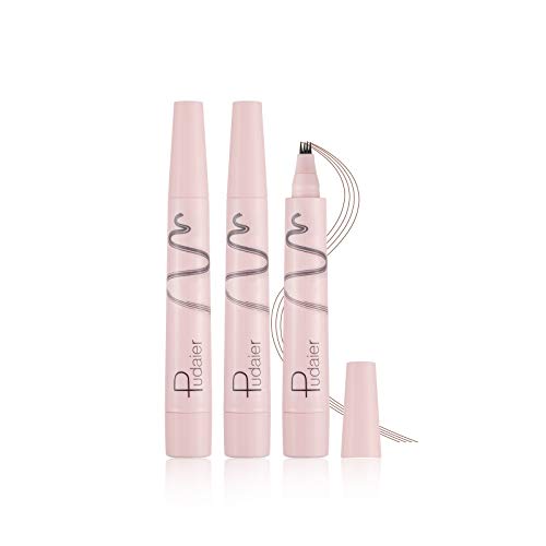 Eyebrow Pencil 3 Pcs Waterproof Dark Brown Long Lasting Eyebrow Makeup Pen with 4 Fork Tips Head Upgrade Design