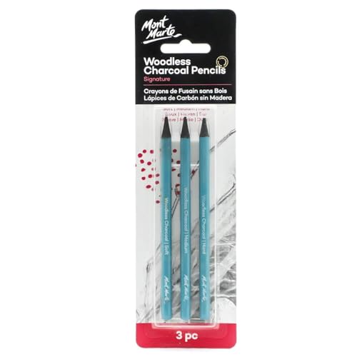Mont Marte Lapices Carboncillo   3 piezas   Carbón Negro con diferentes grados de dureza   Lápices de Carbón ideales para dibujos impresionantes   Perfecto para Principiantes, Profesionales y Artistas