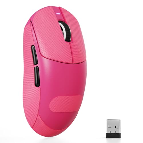 ATTACK SHARK X8SE Mouse da Gaming Wireless, Leggero 55g, Sensore PAW3311, Chip BK52820, 25.000 DPI, Connessione BT/2,4G/USB-C, 80M di Click, 500mAh, Driver Web per PC/Mac–Rosso Bacca+Grip Tape