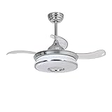 WWW.LUZCONLED.ES Ventilador plegable de 36 pulgadas con led de 24W cromo difusor efecto pedreria